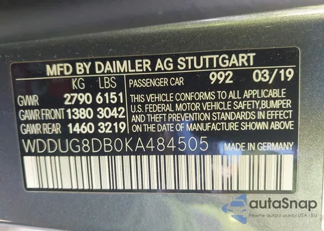 2019 Mercedes-Benz S 560 z USA, uszkodzony, nr VIN WDDUG8DB0KA484505